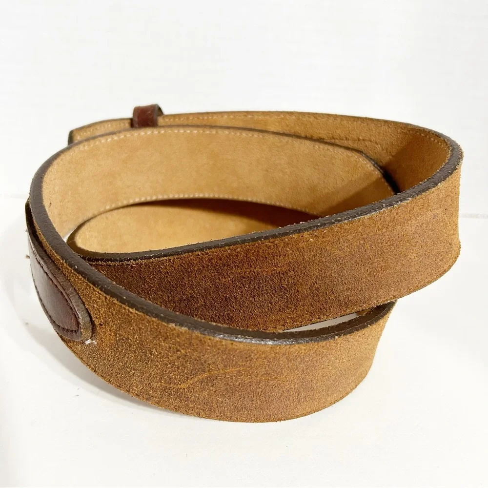 Unique Unbranded Leather Belt with Double Belt Design Light Brown Tan Brass Tone